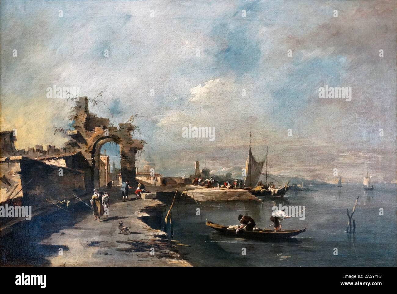 Escena costera 1760 por Francesco Guardi 1712-1793. Óleo sobre lienzo Foto de stock