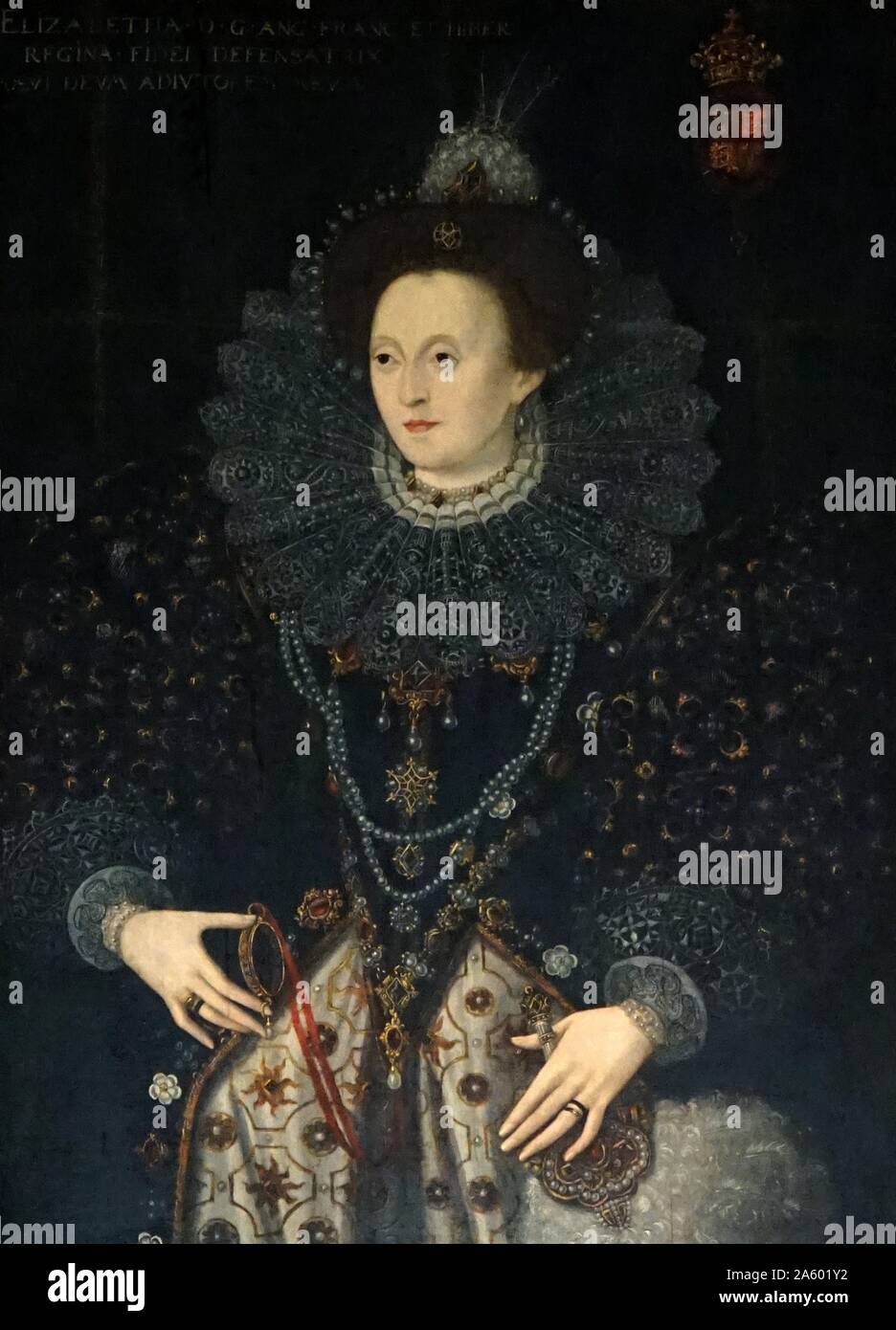 Retrato de la reina Isabel I de Inglaterra reinó 1558-1603. Siglo xvi, artista desconocido. Casa; Charlecote Warwickshire, Inglaterra Foto de stock
