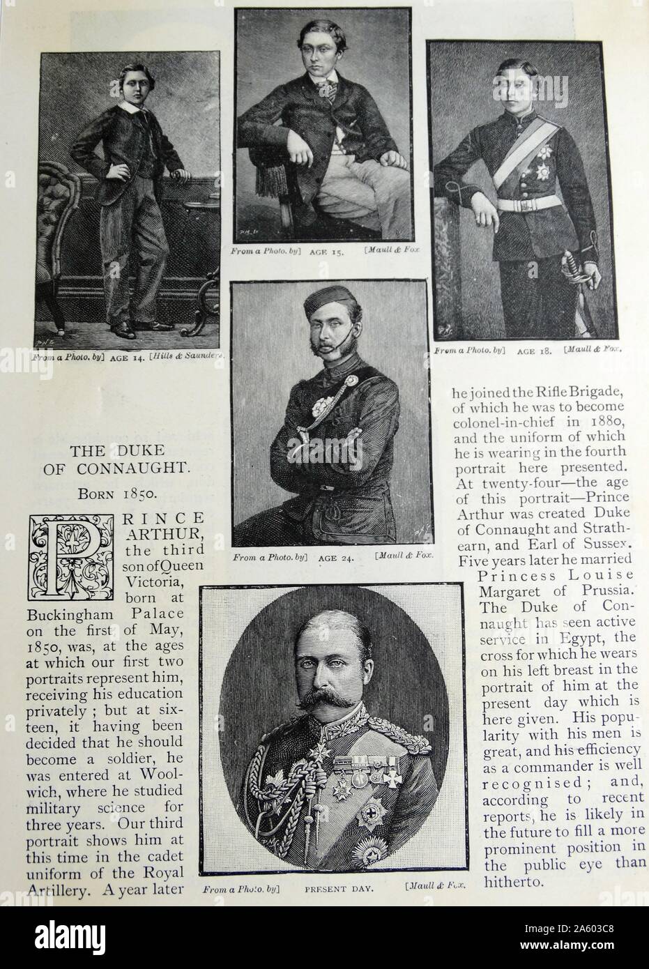 Retratos de el príncipe Arturo, Duque de Connaught y Strathearn (1850-1942), miembro de la familia real británica, que se desempeñó como Gobernador General de Canadá. Fecha del siglo XIX Foto de stock