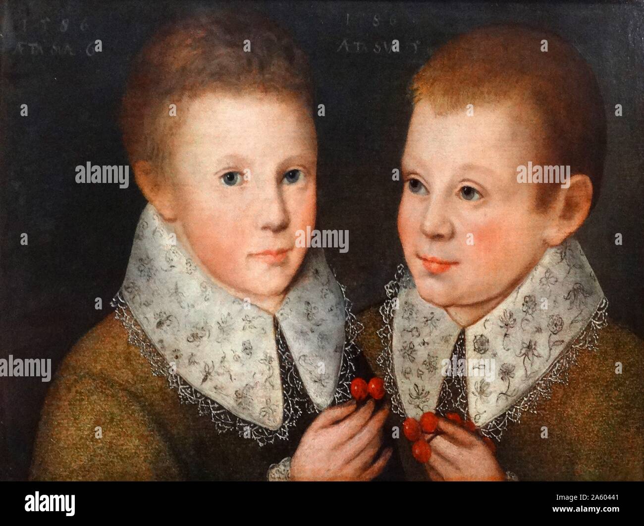 Retrato de dos hermanos por la Escuela Inglesa. Fecha del siglo XVI. Foto de stock