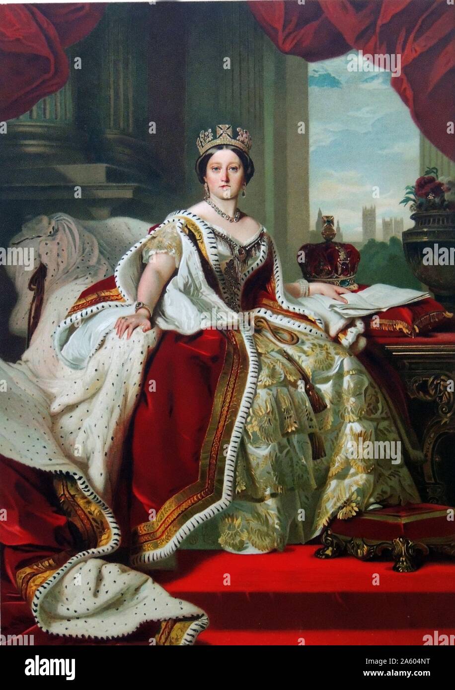 La reina Victoria (1819â€ì1901) retrato de la Reina Victoria en su abrigo de coronación y vistiendo el Estado Diadem. Fecha circa 1870 Óleo sobre lienzo después de Franz Xaver Winterhalter (1805â€ì1873) Foto de stock