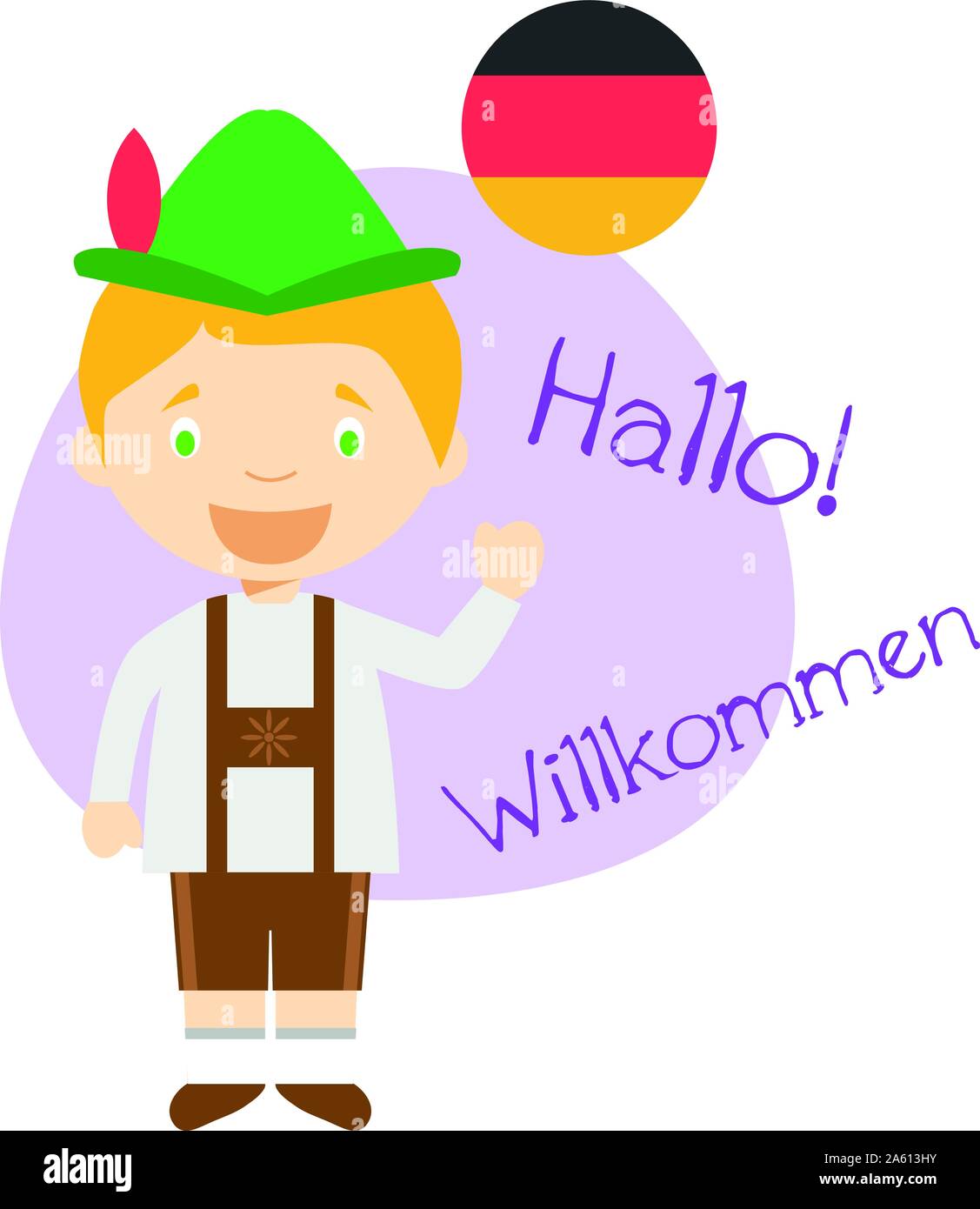 Ilustración vectorial de personajes animados diciendo Hola y bienvenido en  alemán Imagen Vector de stock - Alamy