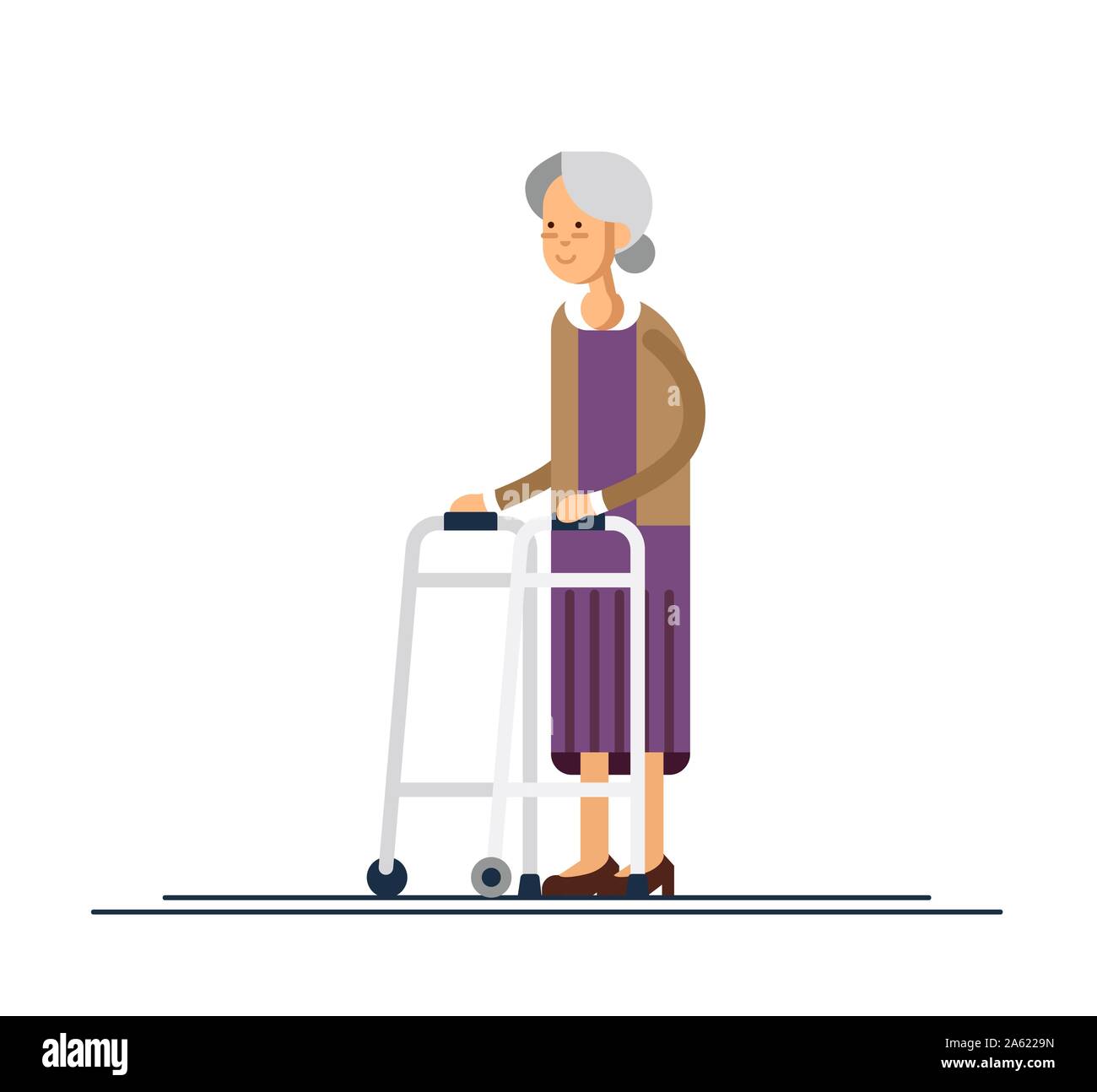 Abuela caminar con un andador. Ilustración vectorial en un estilo plano  Imagen Vector de stock - Alamy