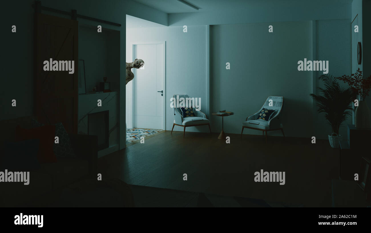 Escena de terror de una criatura aterradora. 3D rendering Foto de stock