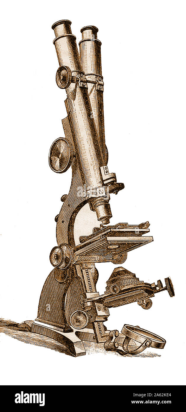 Histología - Siglo XIX - Equipo de microscopio Microscopio Binocular del Pillischer Foto de stock