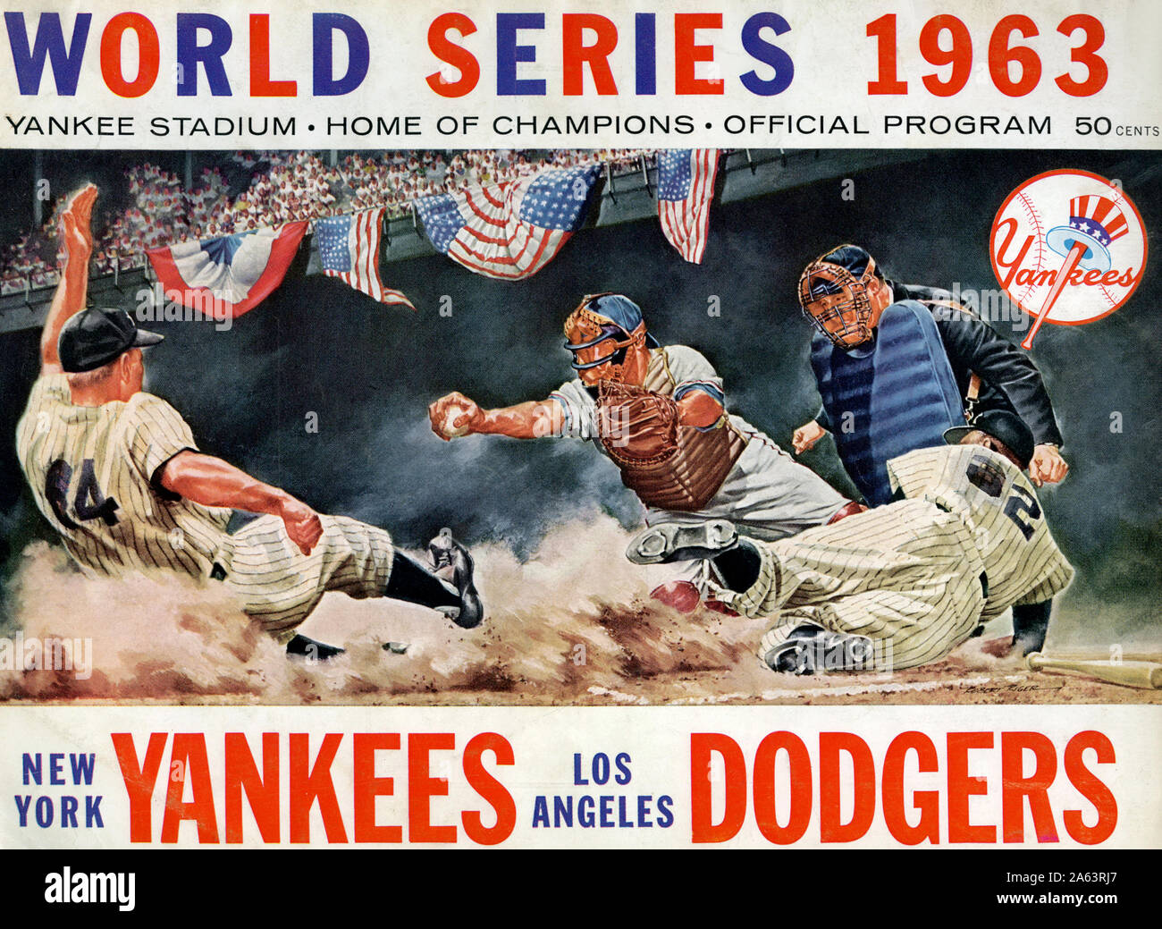 Vintage portada sobre la publicación del programa para el 1963 la Serie Mundial entre los Yankees de Nueva York y los Dodgers de Los Angeles. Foto de stock