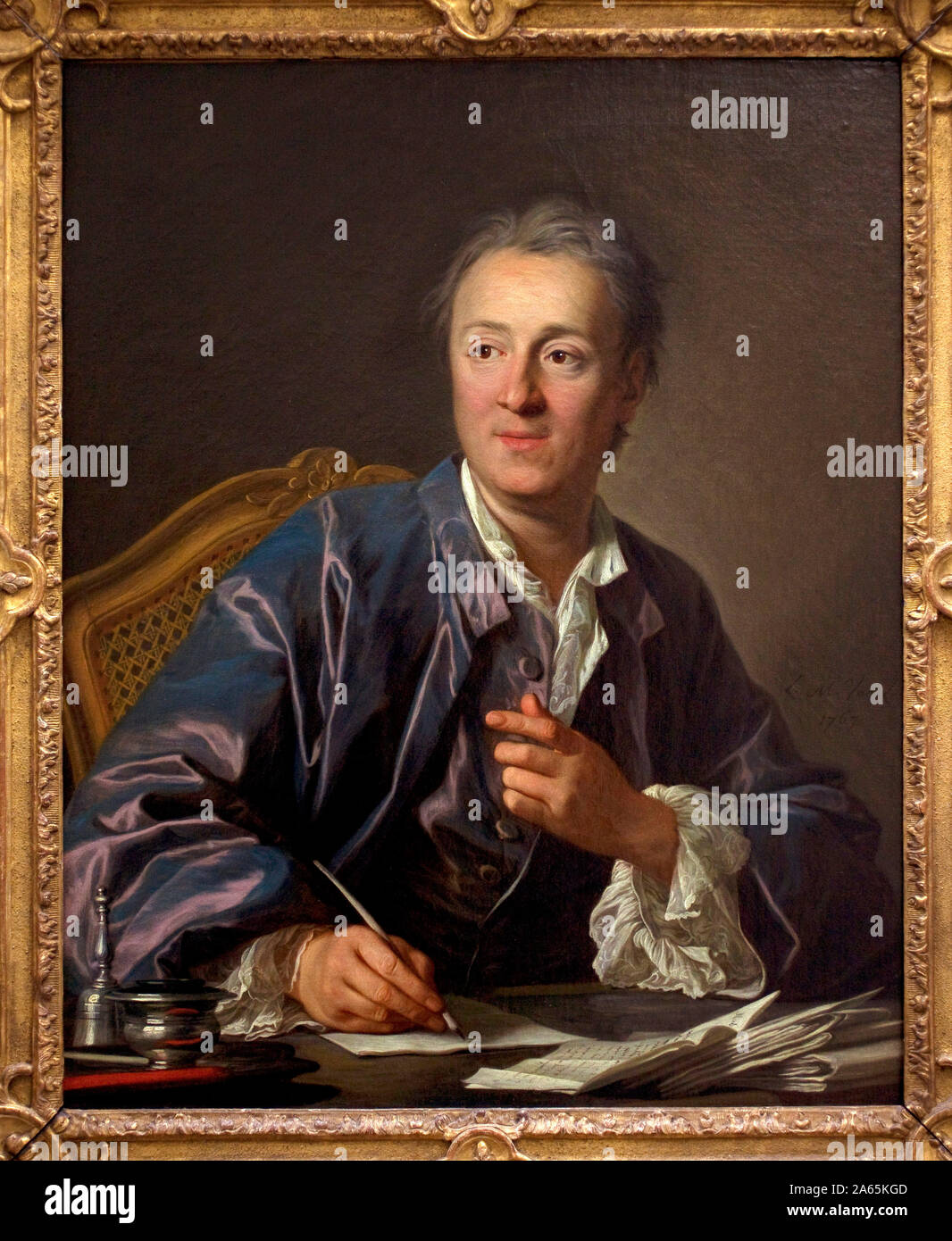 Retrato de Denis Diderot (1713-1784), ecrivain, philosophe, encyclopediste francais, peinture de Louis Michel Van Loo (1707-1771) Huile sur toile, 17 Foto de stock