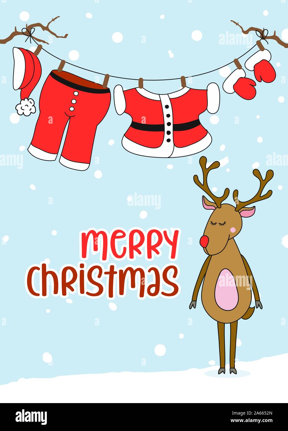 Santa Claus es colgar la ropa con Feliz Navidad texto. Rotulación dibujados  a mano para Navidad tarjetas de felicitación, invitaciones. Bueno para t- shirt, taza, scrap book Imagen Vector de stock - Alamy