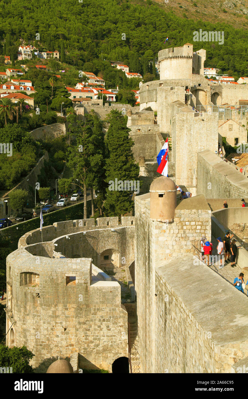 Croacia, Dubrovnik, murallas, Puerta Pile, Minceta fortaleza, Foto de stock