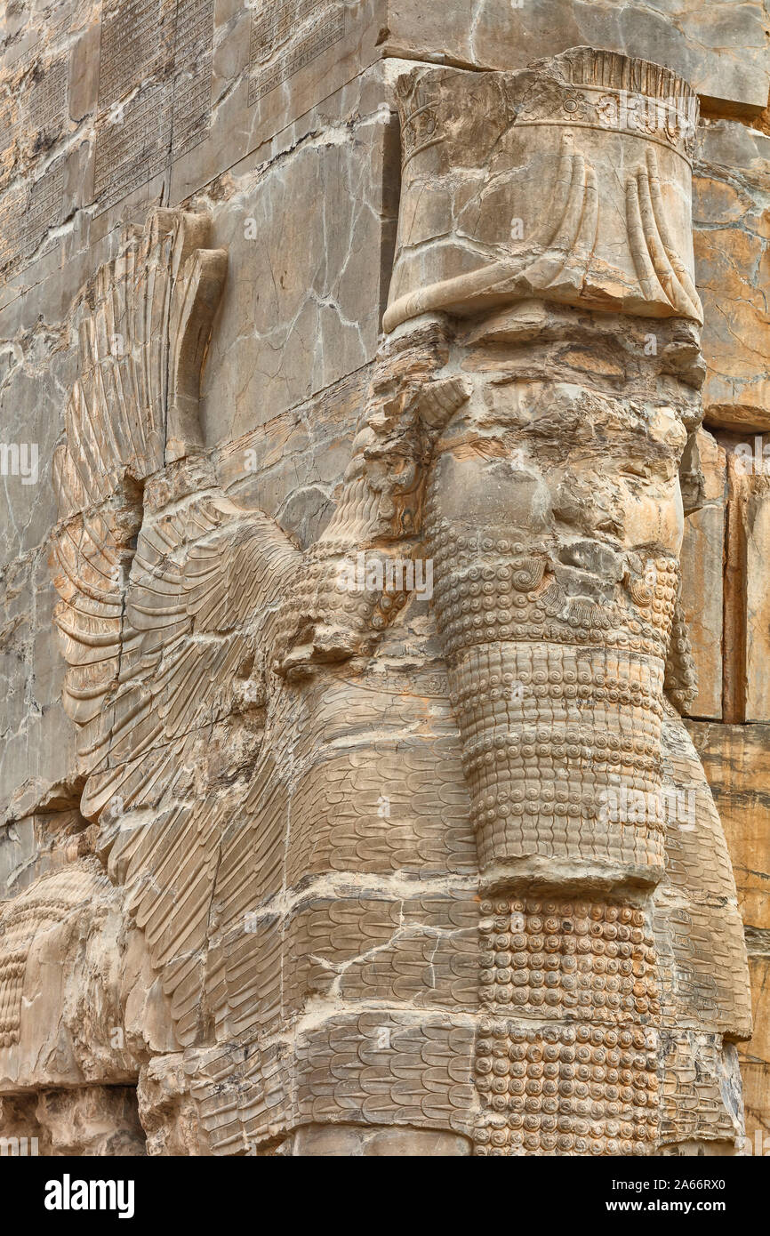 Puerta de todas las naciones, puerta de Xerxes, Persépolis, capital ceremonial del imperio aqueménida, provincia de Fars, Irán Foto de stock