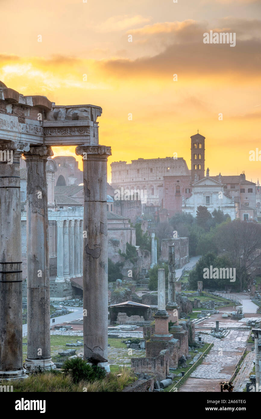 Italia, Lazio, Roma, foro al amanecer. Foto de stock