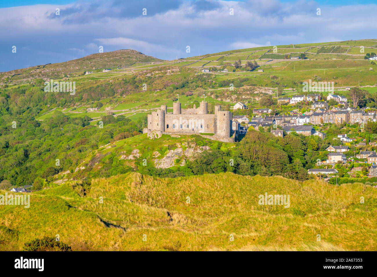 Reino Unido, el País de Gales, Gwynedd, Harlech, Harlech Castle Foto de stock
