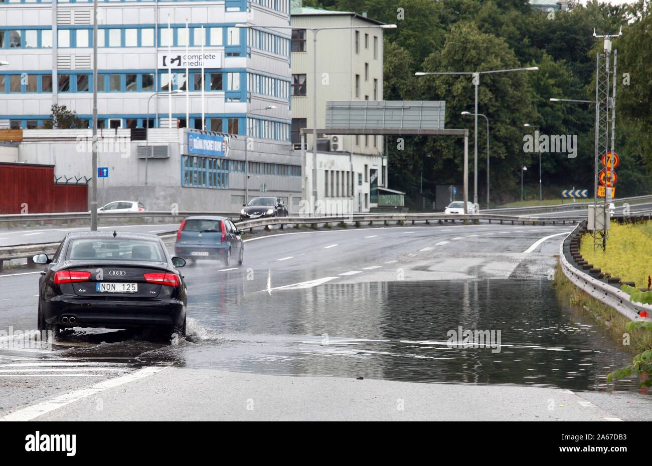 Caos de tráfico después de la lluvia en Gotemburgo.Photo Jeppe Gustafsson Foto de stock