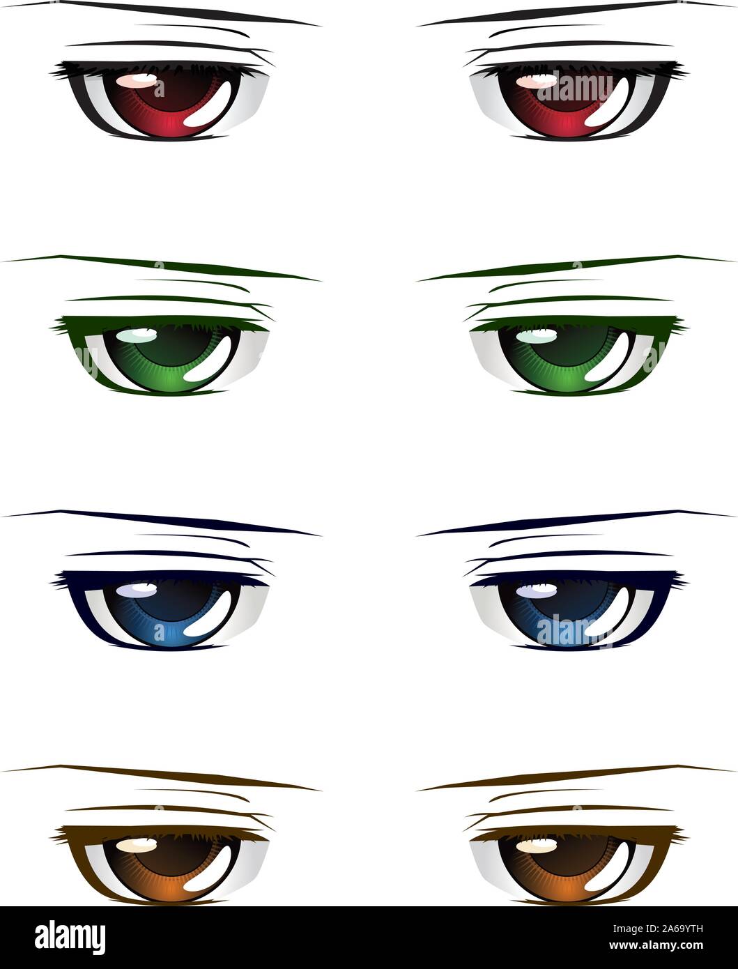 Manga, anime estilo ojos masculinos de diferentes colores en fondo blanco  Imagen Vector de stock - Alamy