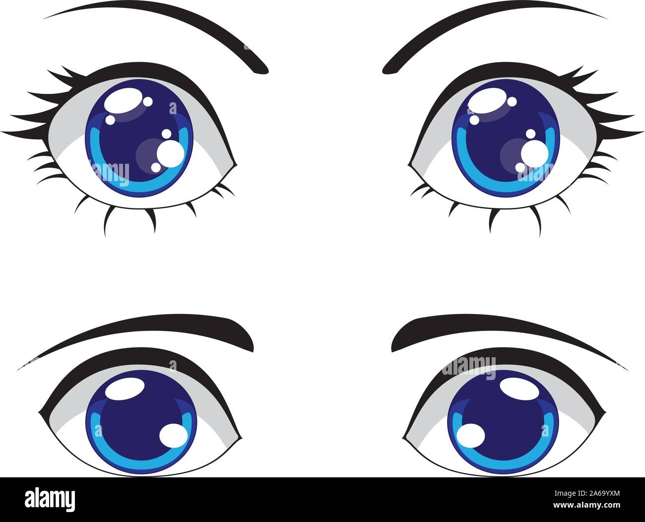 Dibujos animados grandes ojos de color azul, ojos femeninos y masculinos  Imagen Vector de stock - Alamy