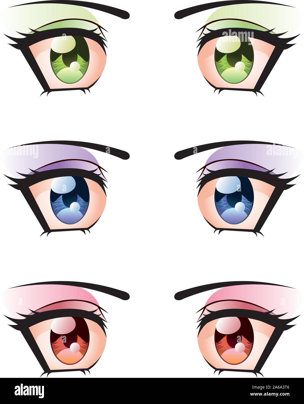 Conjunto de ojos estilo anime, manga de diferentes colores Imagen Vector de  stock - Alamy