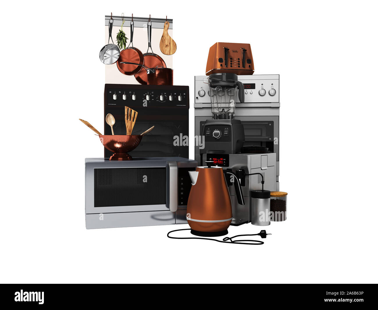 Conjunto de pequeños electrodomésticos de cocina. 3D rendering aislado  sobre fondo negro Fotografía de stock - Alamy