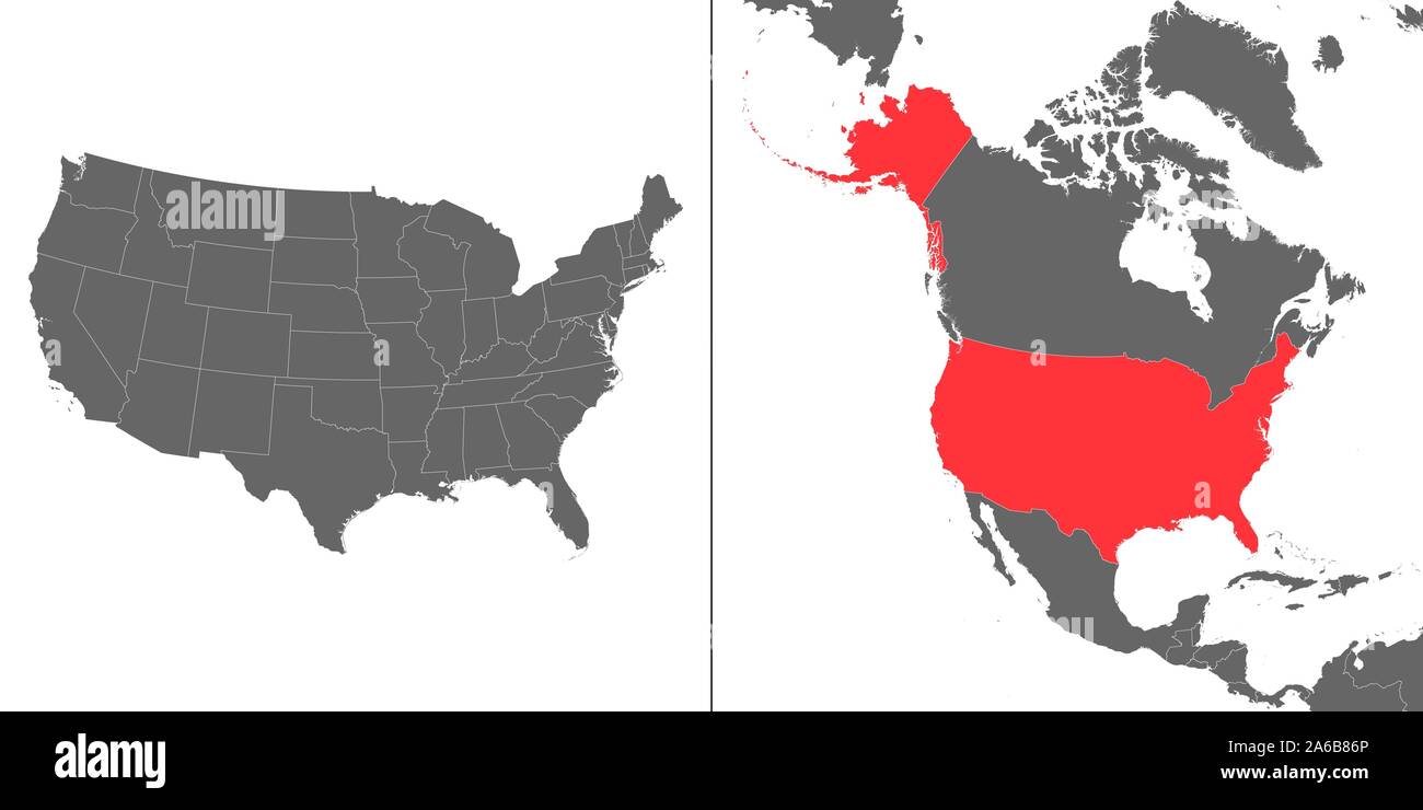 Mapa De Estados Unidos Con La Ubicación En El Mapa De América Imagen Vector De Stock Alamy 