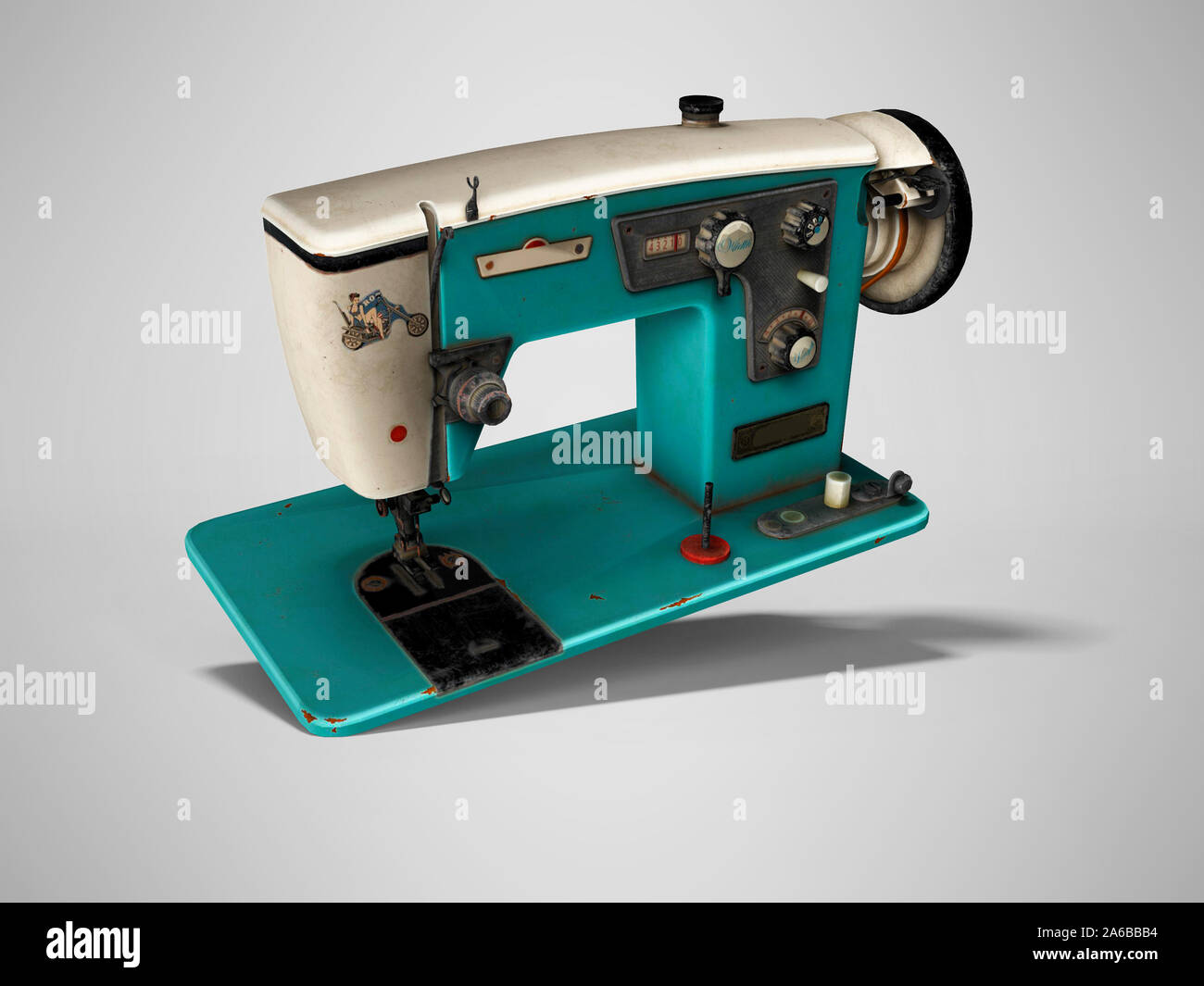 Blue antigua máquina de coser eléctrica cae al piso 3D Render sobre fondo  gris con sombra Fotografía de stock - Alamy