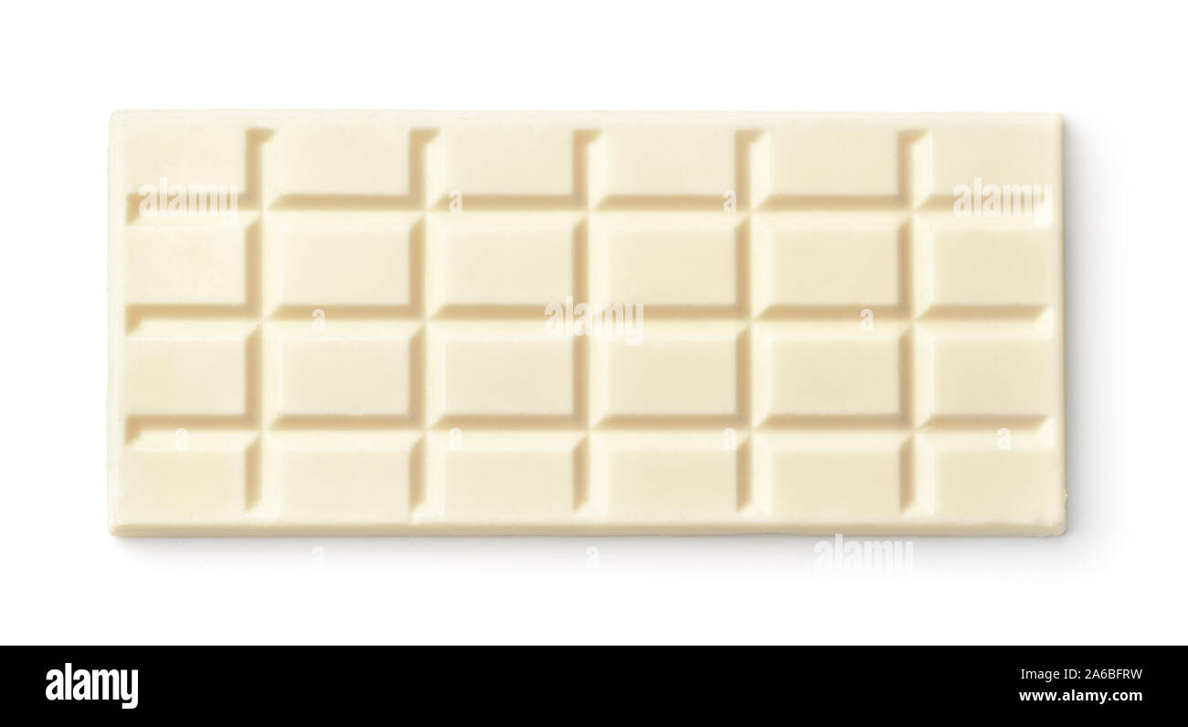 Vista superior de la barra de chocolate blanco leche entera aislado en blanco Foto de stock