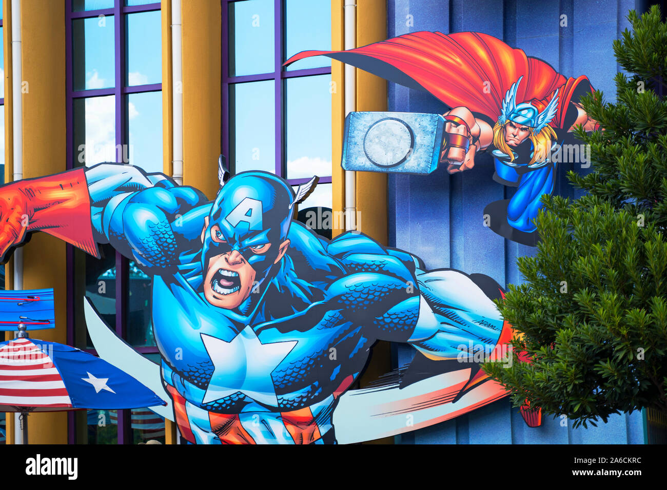 Capitán América, personaje de Marvel Super Hero Island, Islas de la aventura, Universal Studios Resort, Orlando, Florida, EE.UU. Foto de stock