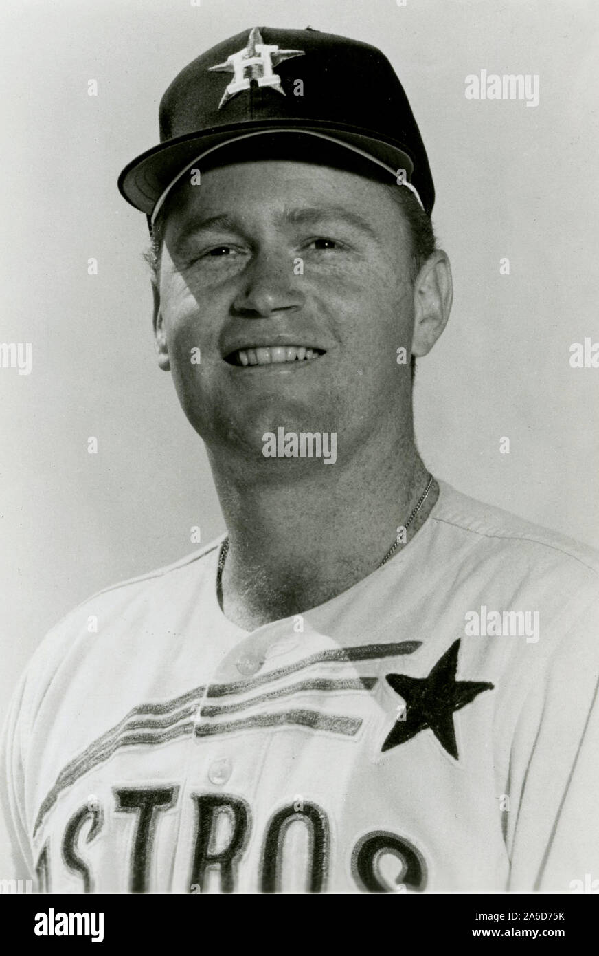 Fotografía en blanco y negro vintage de Rusty Staub con el jugador de béisbol de los Astros de Houston. Foto de stock