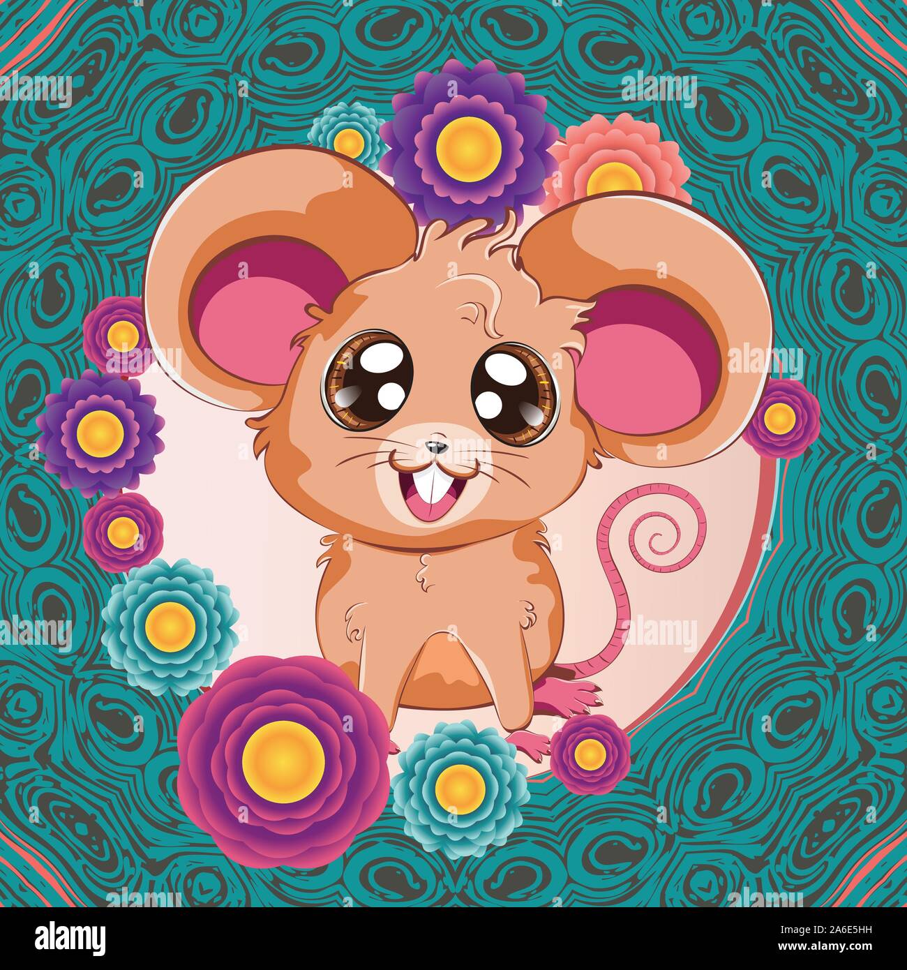 Cartoon kawaii anime ratón o rata con diseño de flores coloridas Imagen  Vector de stock - Alamy