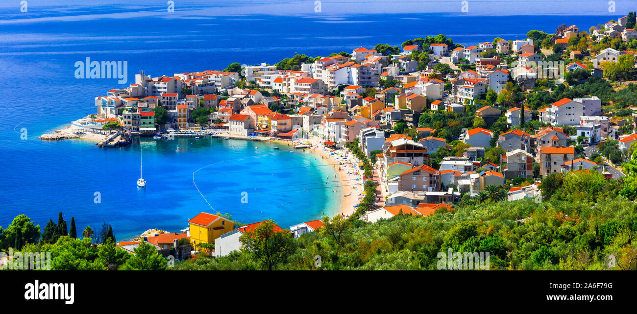 Croacia Vacaciones - hermosa Makarska Riviera con espléndidas playas . Igrane village. Dalmacia Foto de stock
