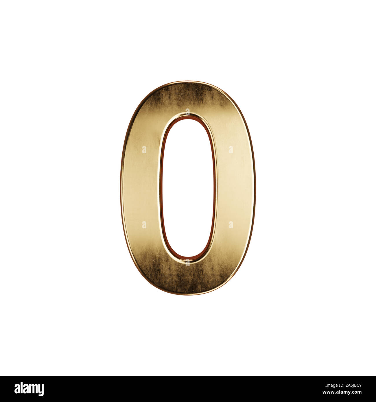 3D Render de oro alfabeto dígitos número cero fuente de carácter null simbol - 0. Aislado sobre fondo blanco. Foto de stock
