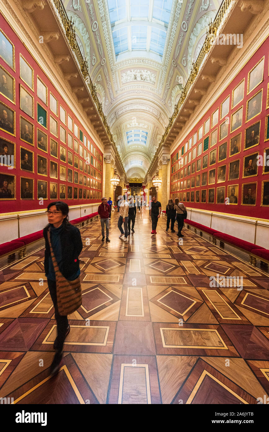 La galería de retratos de los Héroes de la guerra de 1812 en el Museo Estatal del Hermitage, en San Petersburgo, Rusia Foto de stock
