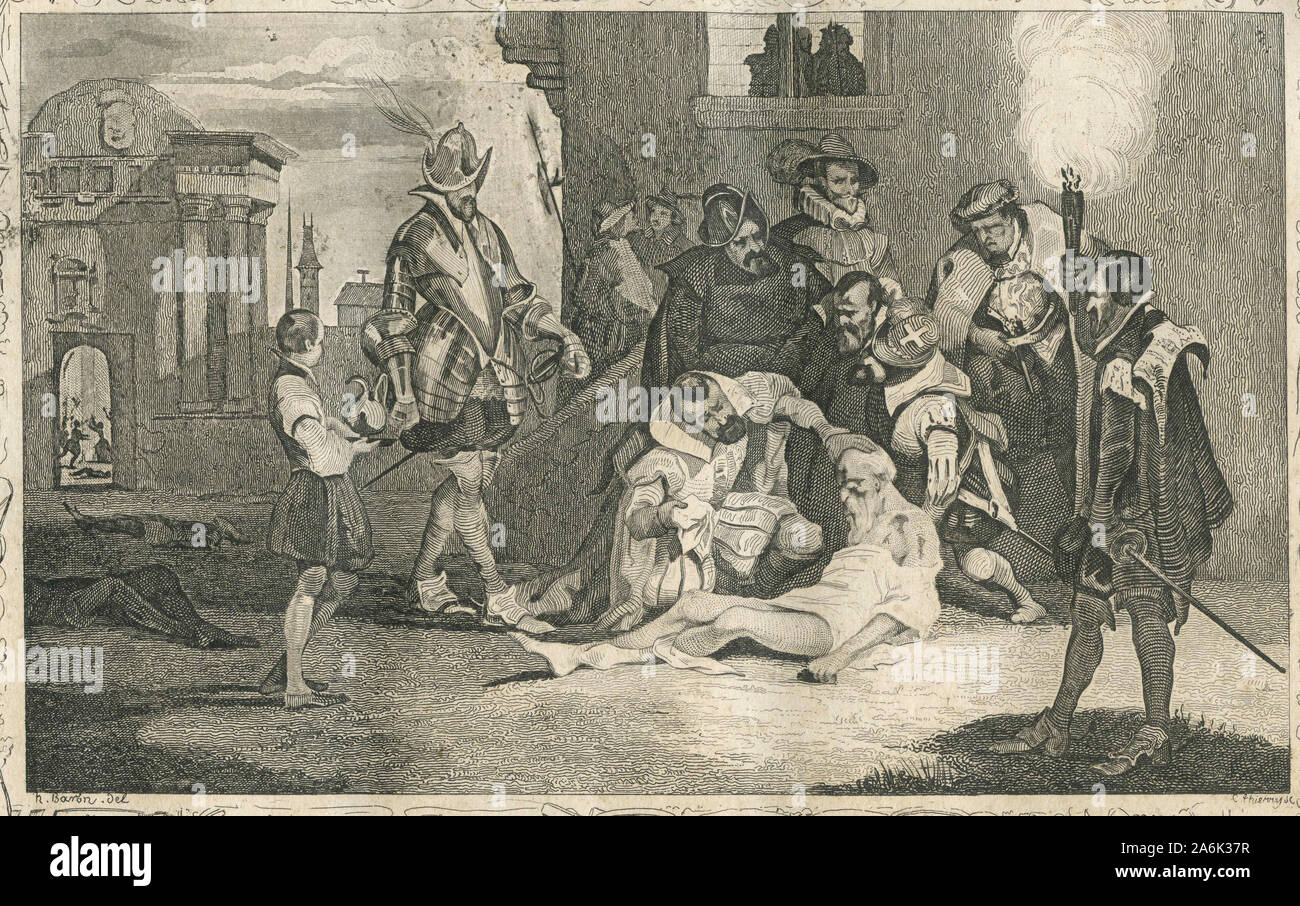 El asesinato del Almirante de Coligny; el 24 de agosto de 1572) - Guerra de religiones : 'assassinat de Gaspard de Coligny; (Amiral de Coligny;, 1519-1572) Foto de stock