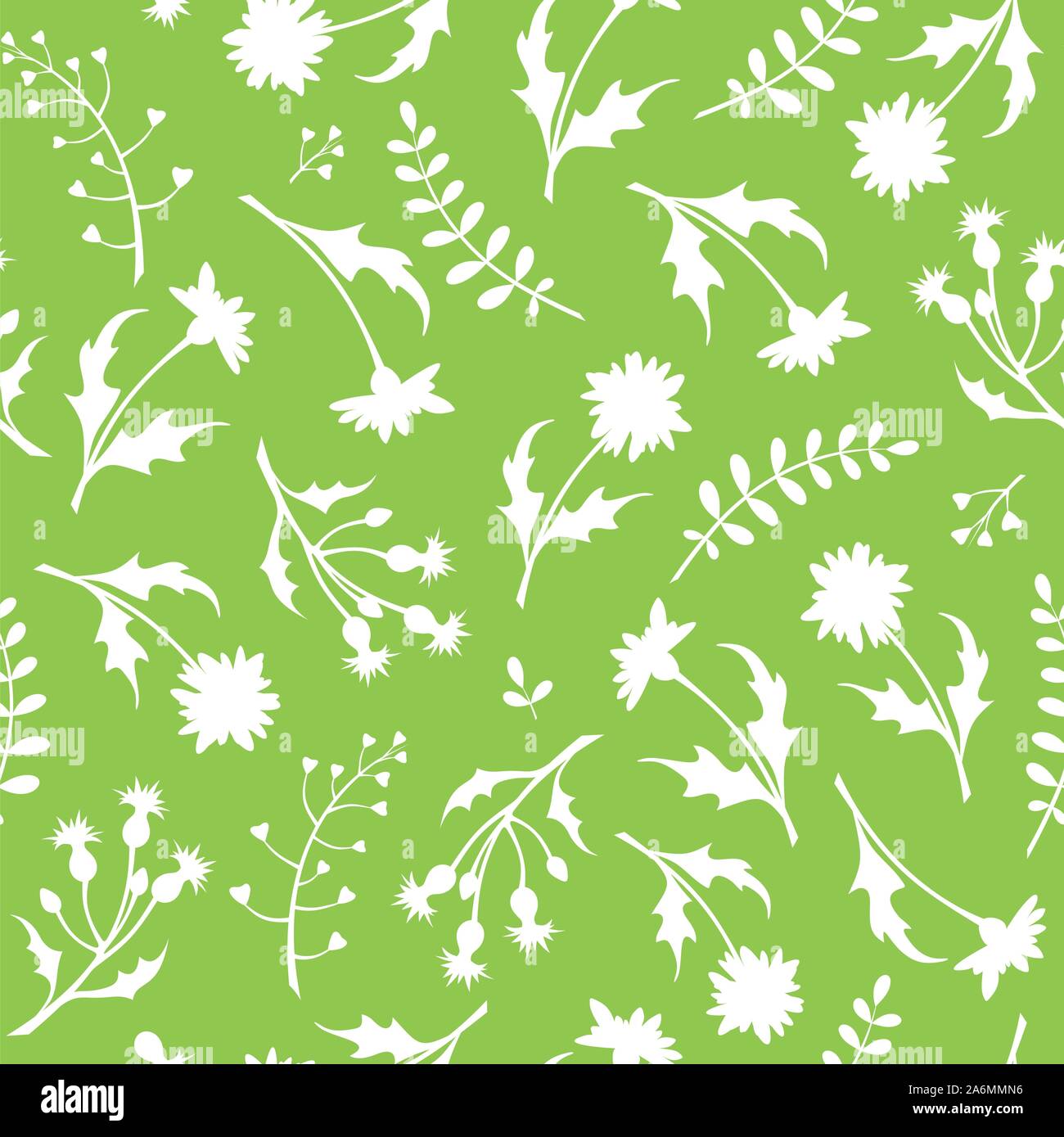 Vector patrón sin fisuras con flores silvestres blancas sobre un fondo verde. Ilustración del Vector