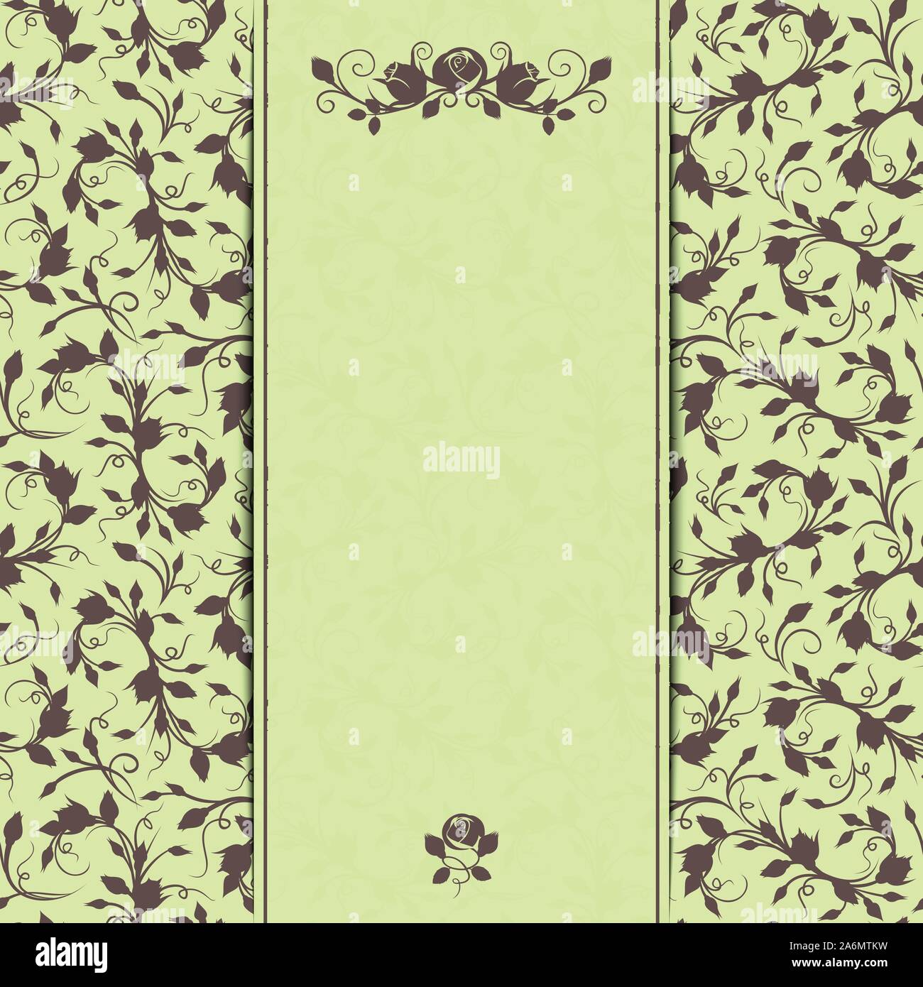 Vector tarjeta de invitación de verde y marrón con dibujos florales. Ilustración del Vector