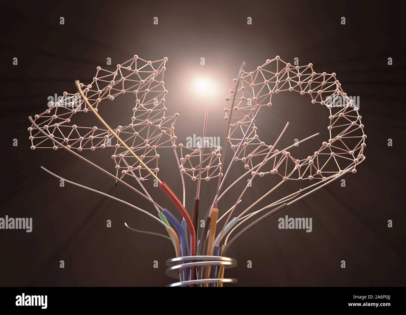 Un concepto futurista hechas de árbol de cable de cobre aislado y el número 4.0 en un diseño del plexo depictiong la cuarta revolución industrial - 3D Render Foto de stock