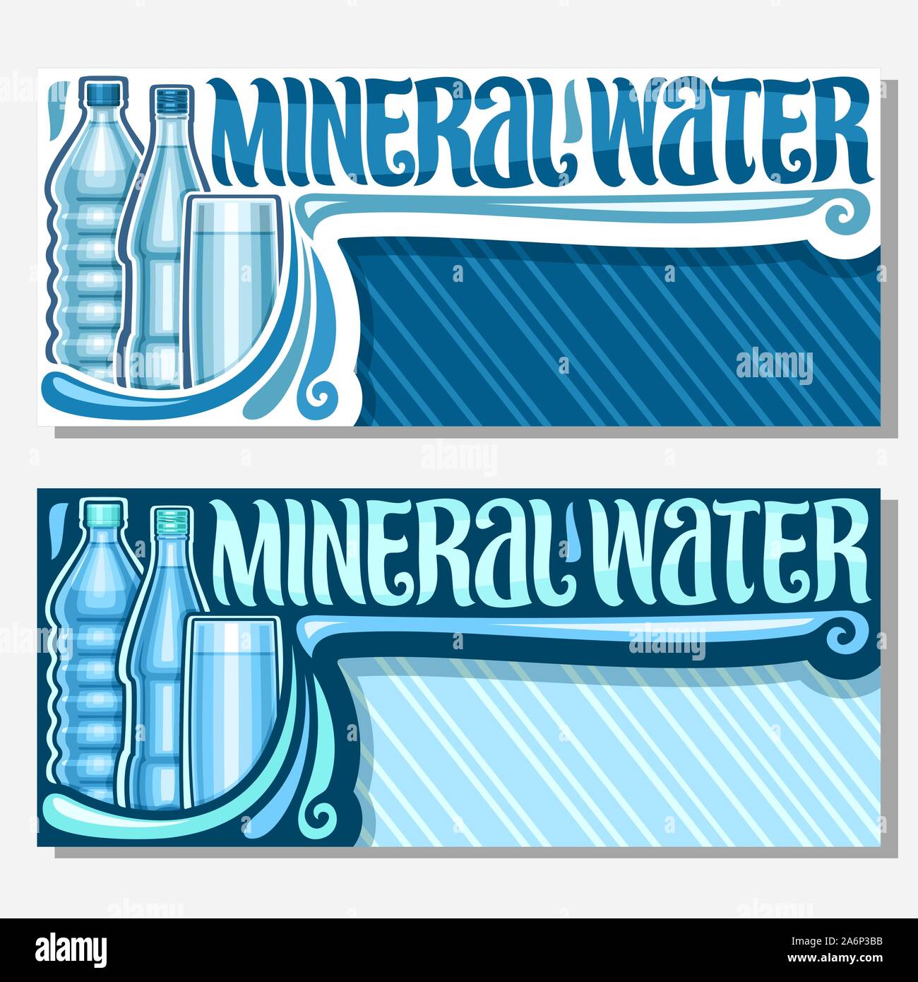 Vector banners para agua mineral con copia espacio, cupones con vidrio