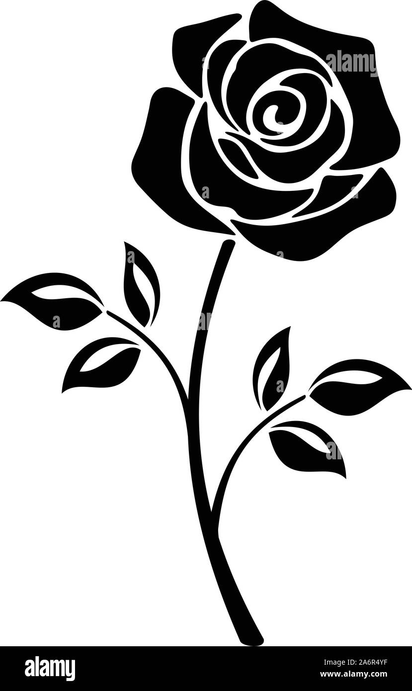 Vector silueta negra de una flor rosa con tallo aislado sobre un fondo blanco. Ilustración del Vector