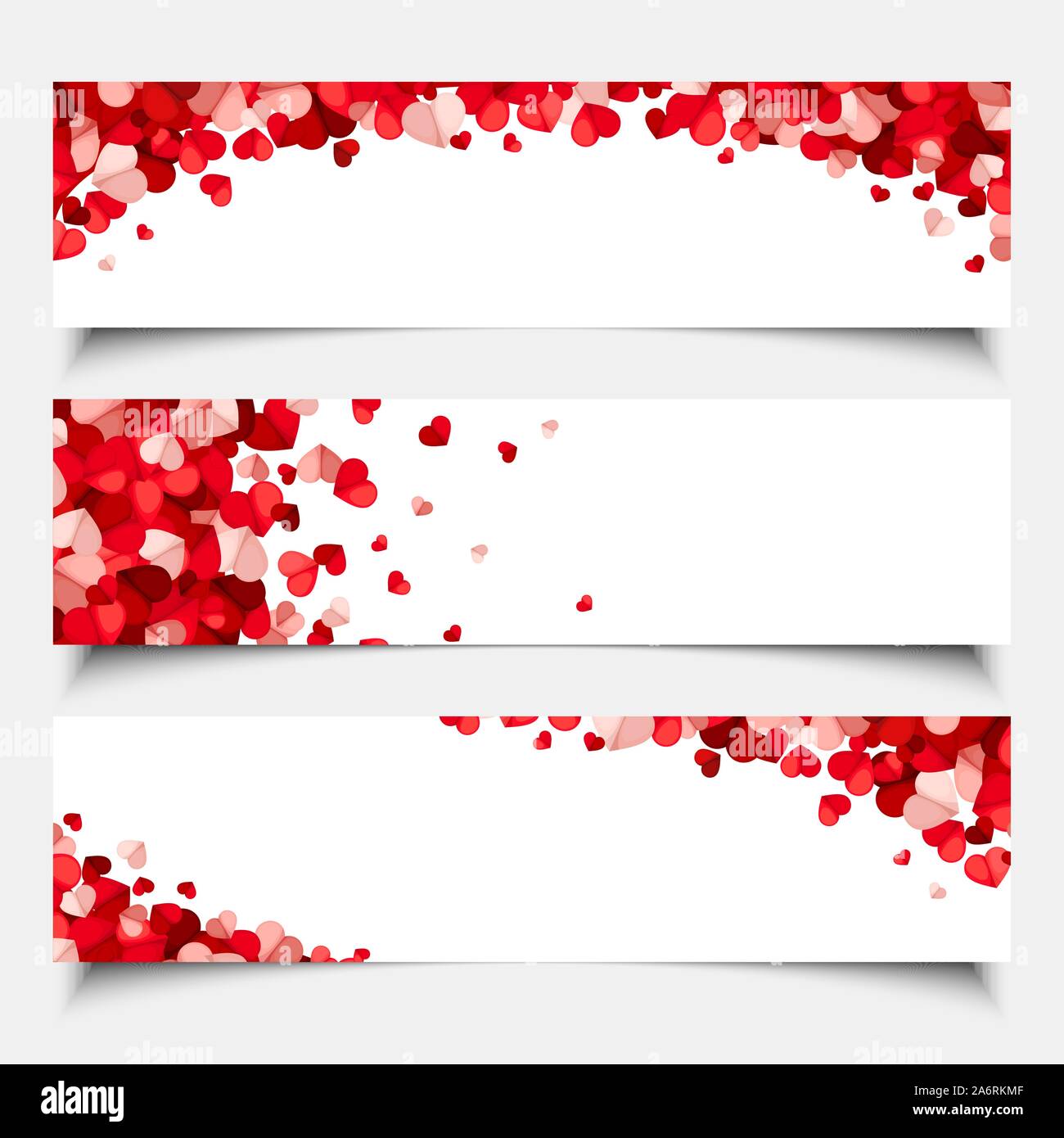 El día de San Valentín Vector banners web con corazones de color rosa y rojo. Ilustración del Vector