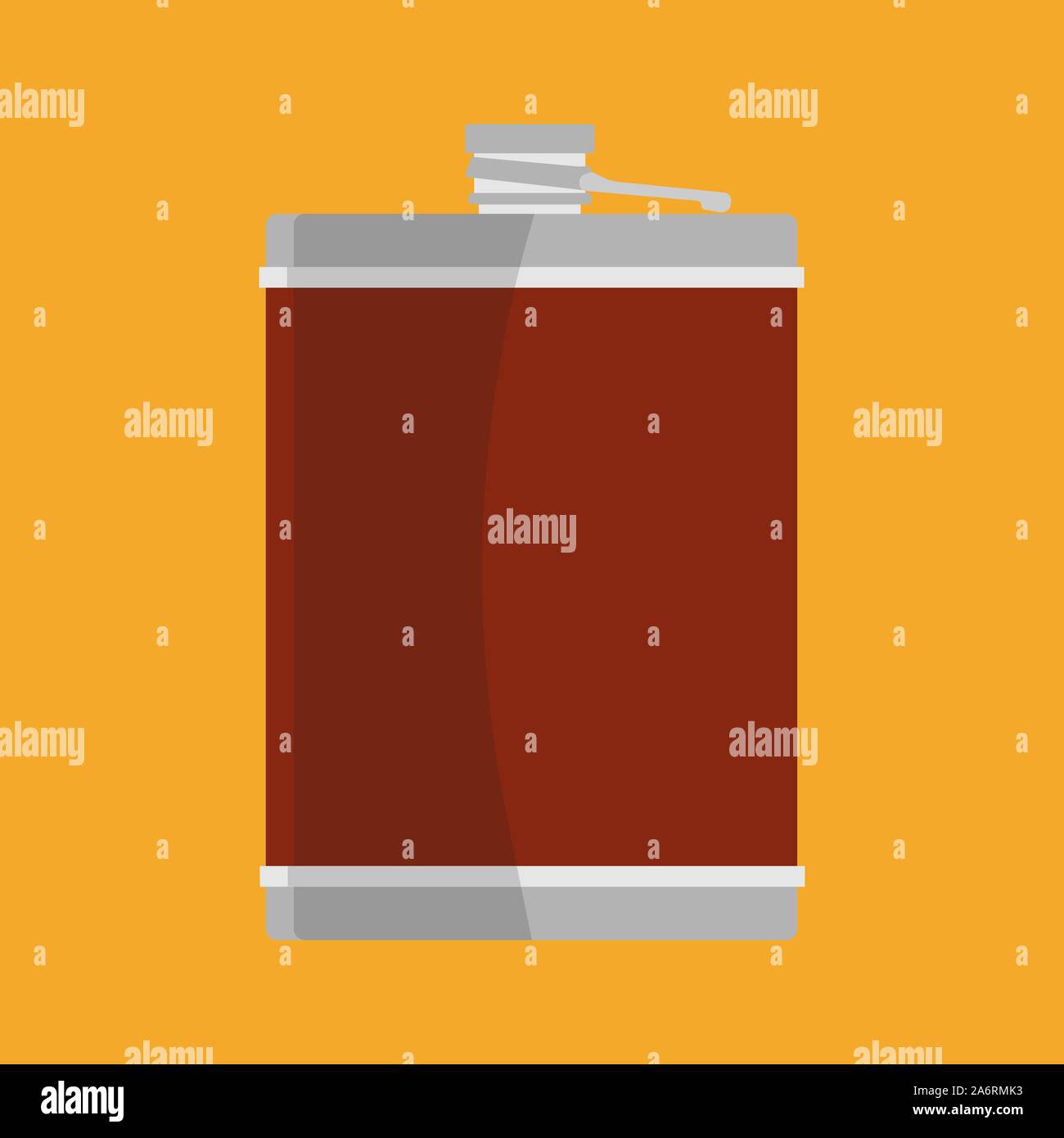 Petaca icono plano vectorial ilustración contenedor bebida. Accesorio de botella de whisky. Metal estrafalario camping viaje el pictograma. Ilustración del Vector