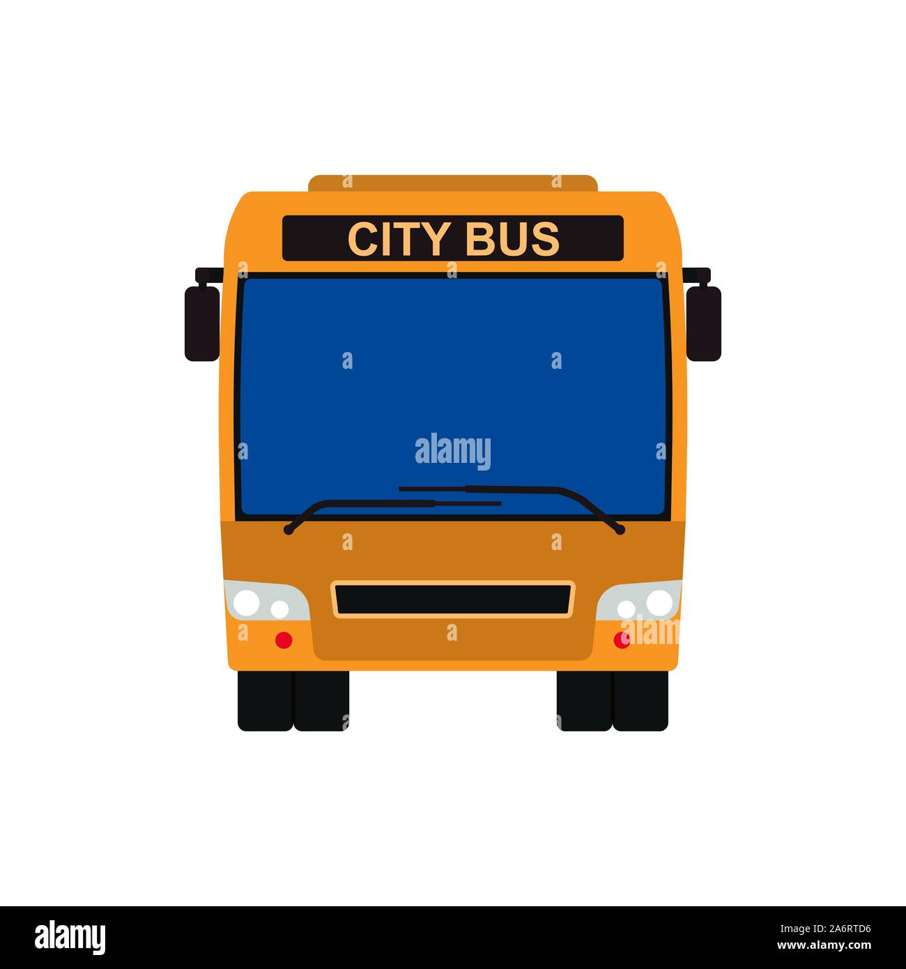 Vista frontal de un bus amarillo del vehículo vector ilustración.  Transporte público aislado de viajes alquiler de icono. Transporte de  pasajeros viaje de la ciudad de dibujos animados. Excursión de tráfico  Imagen