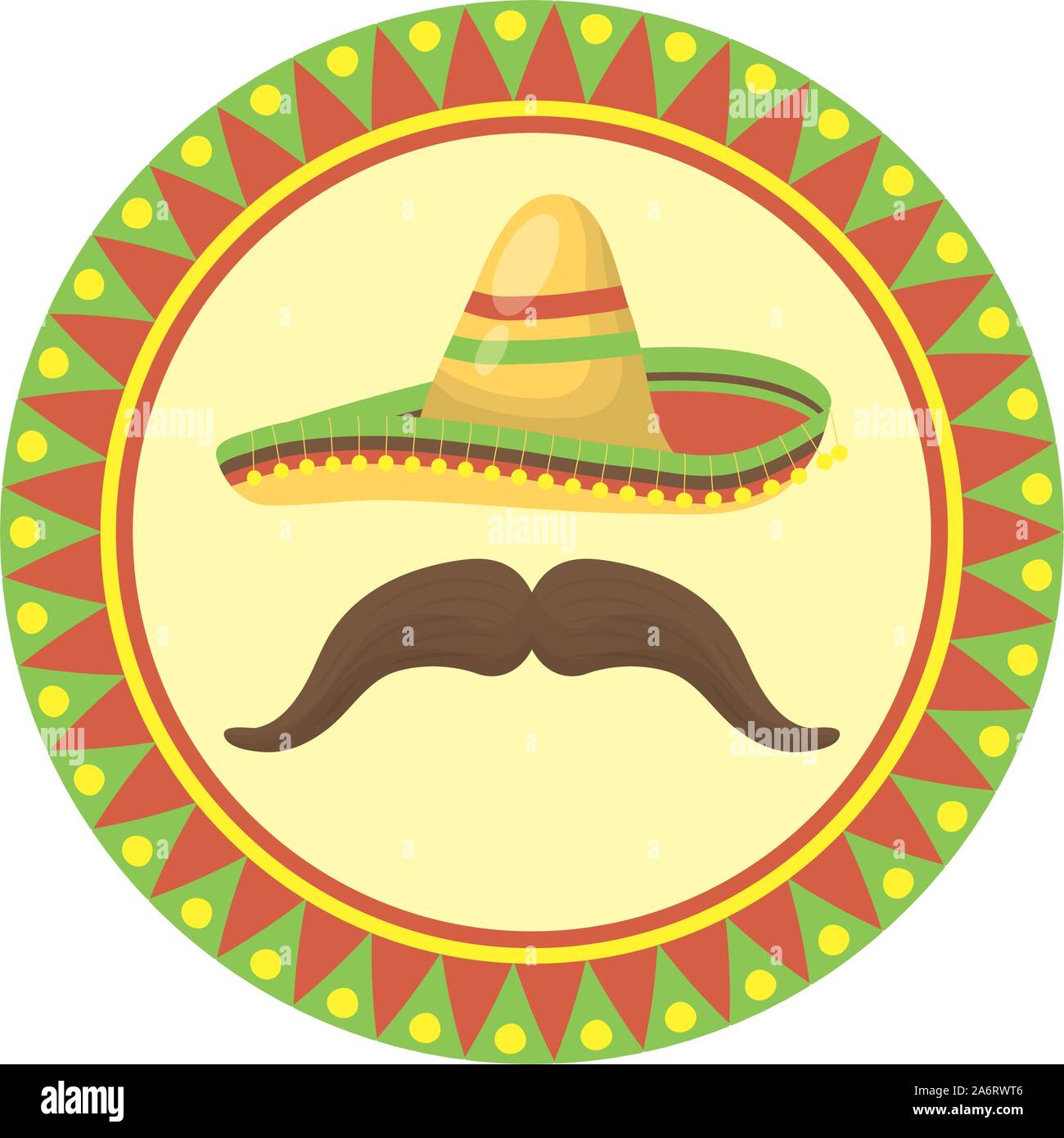 Tradicional Sombrero Mexicano con bigote Imagen Vector de stock - Alamy