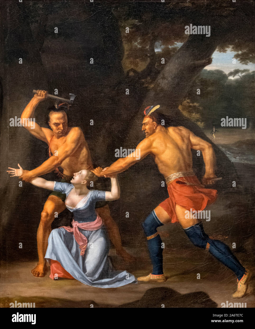 El asesinato de Jane McCrea por John Vanderlyn (1775-1852), óleo sobre lienzo, 1804. La pintura muestra el 1777 asesinato de Jane McCrae supuestamente muerto por mohawks contratados por el ejército británico durante la Revolución Americana. Su homicidio ilegítimo se convirtió en el tema de American folklore. Foto de stock