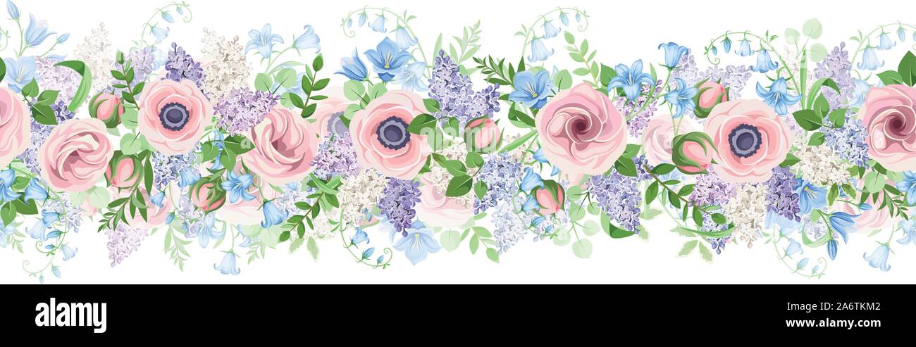 Vector horizontal guirnalda perfecta con rosa, azul y violeta de las flores Imagen Vector de stock - Alamy Vector horizontal guirnalda perfecta con rosa, azul y violeta de las flores Imagen Vector de stock - Alamy