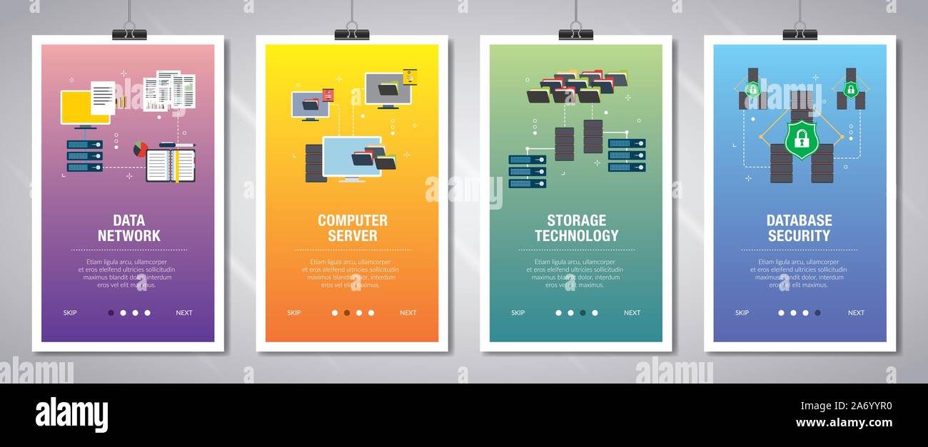 Vector vertical de los banners de la web con la red de datos, el equipo