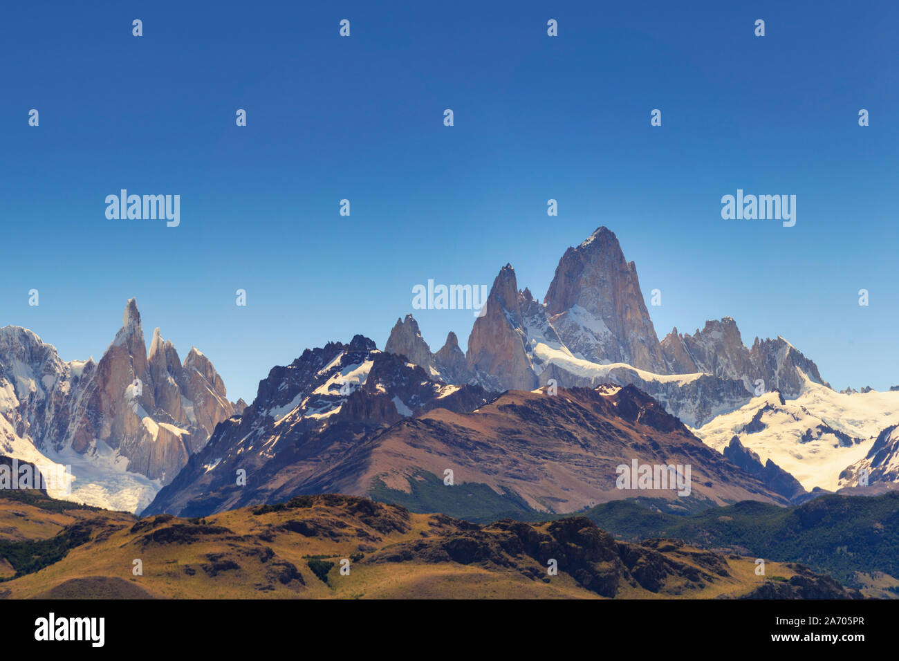 Argentina, Patagonia, Parque Nacional Los Glaciares, Cerro Fitzroy y el Cerro Torre Foto de stock