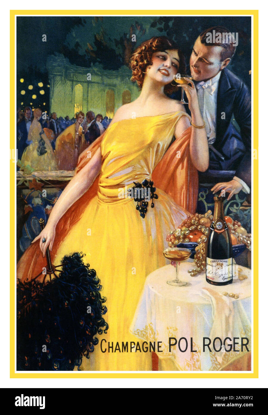 Vintage Champagne Pol Roger cartel publicitario francés de 1920 por Gaspar Camps ilustrando un lujoso Francia Foto de stock