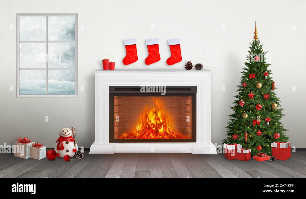 árbol de navidad al lado de la chimenea fotografías e imágenes de alta  resolución - Alamy