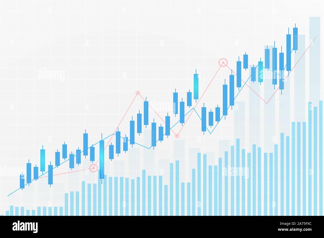 Candle stick gráfico de negocios de la bolsa de comercio de inversión sobre fondo azul. Punto alcista, tendencia del gráfico. Eps10 ilustración vectorial. Ilustración del Vector