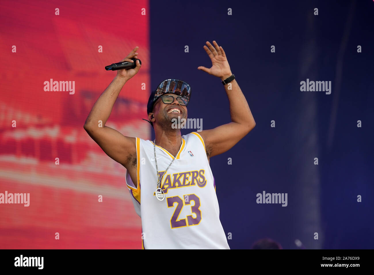 Río de Janeiro, Brasil, 5 de octubre de 2019. Cantante Buchecha durante su concierto Rock in Rio 2019 en Río de Janeiro Foto de stock
