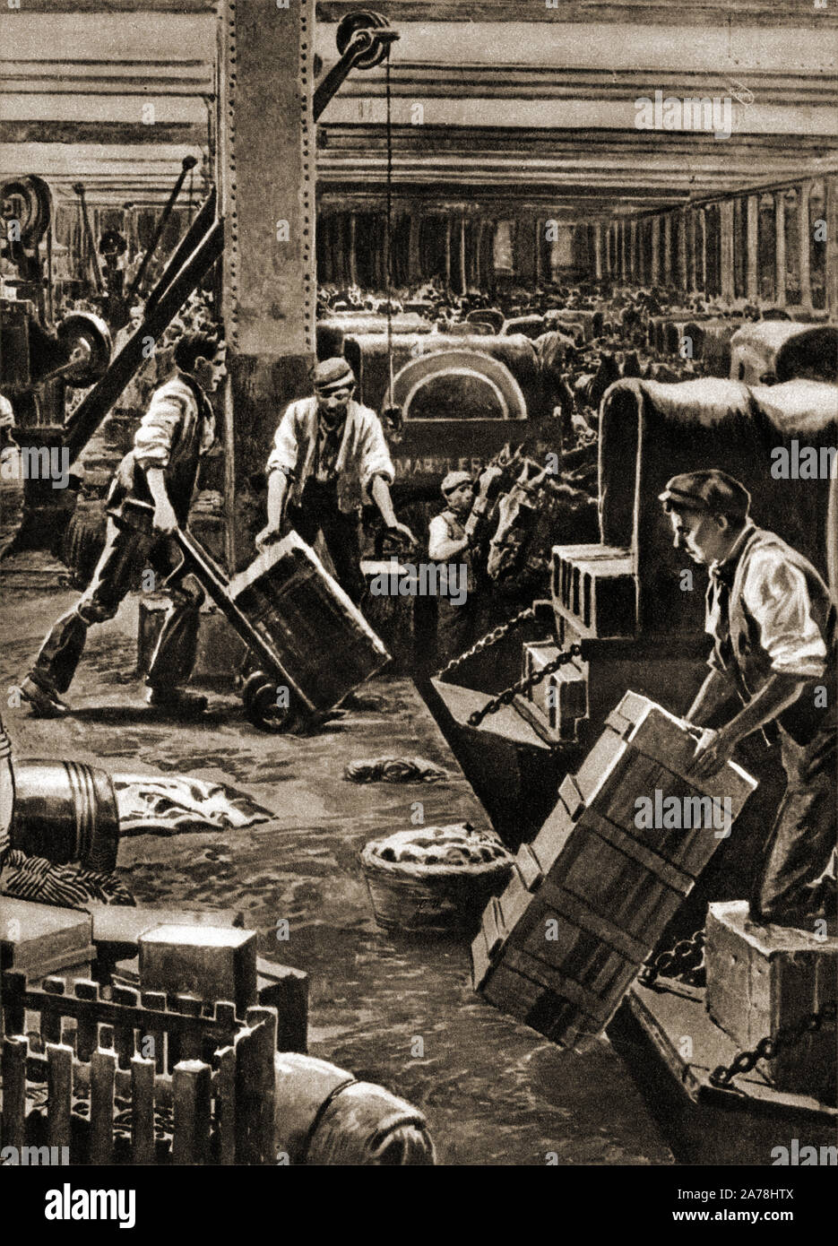 Un 1920's Magazine Ilustración mostrando el depósito de mercancías en la estación de tren de Marylebone, Londres Foto de stock