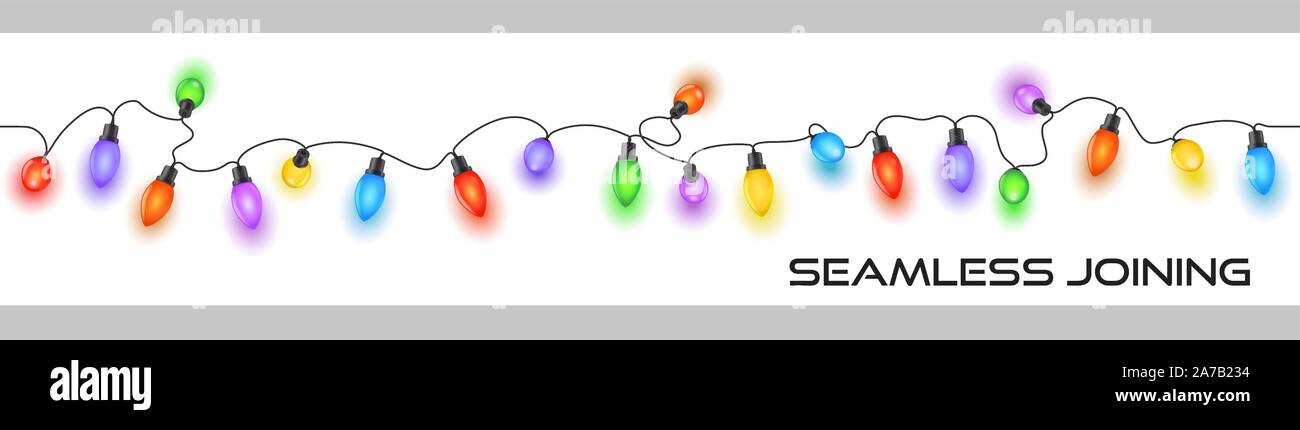 Chispeante multicolores luces de hadas navideños - Vector puede ser perfectamente unido final en el extremo para crear cualquier longitud Ilustración del Vector